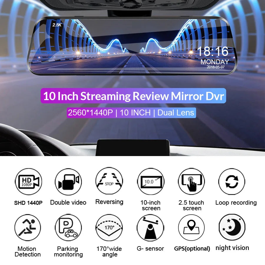 Mirror 10 Inch Car Video Recorder 1080P