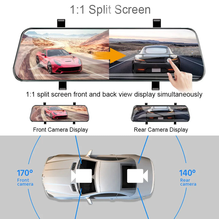 Mirror 10 Inch Car Video Recorder 1080P